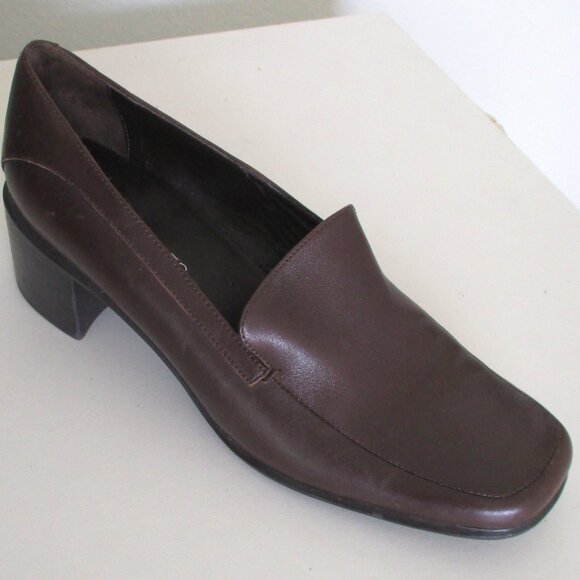 Aerosoles "Career Path" Womens Brown Leather Stacked Heel Loafer - Size 6M - Picture 1 of 9